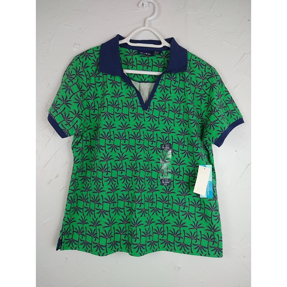 C.B. Casual Pullover Top Petite Ladies PL Green/Blue Shrink/Fade Resist Stretch